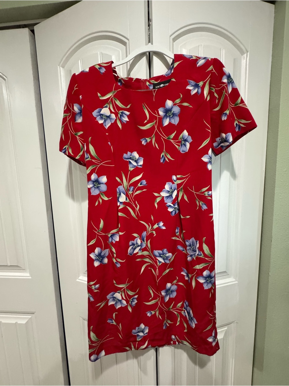 Sag Harbor Red Mini Dress with Blue Floral Print